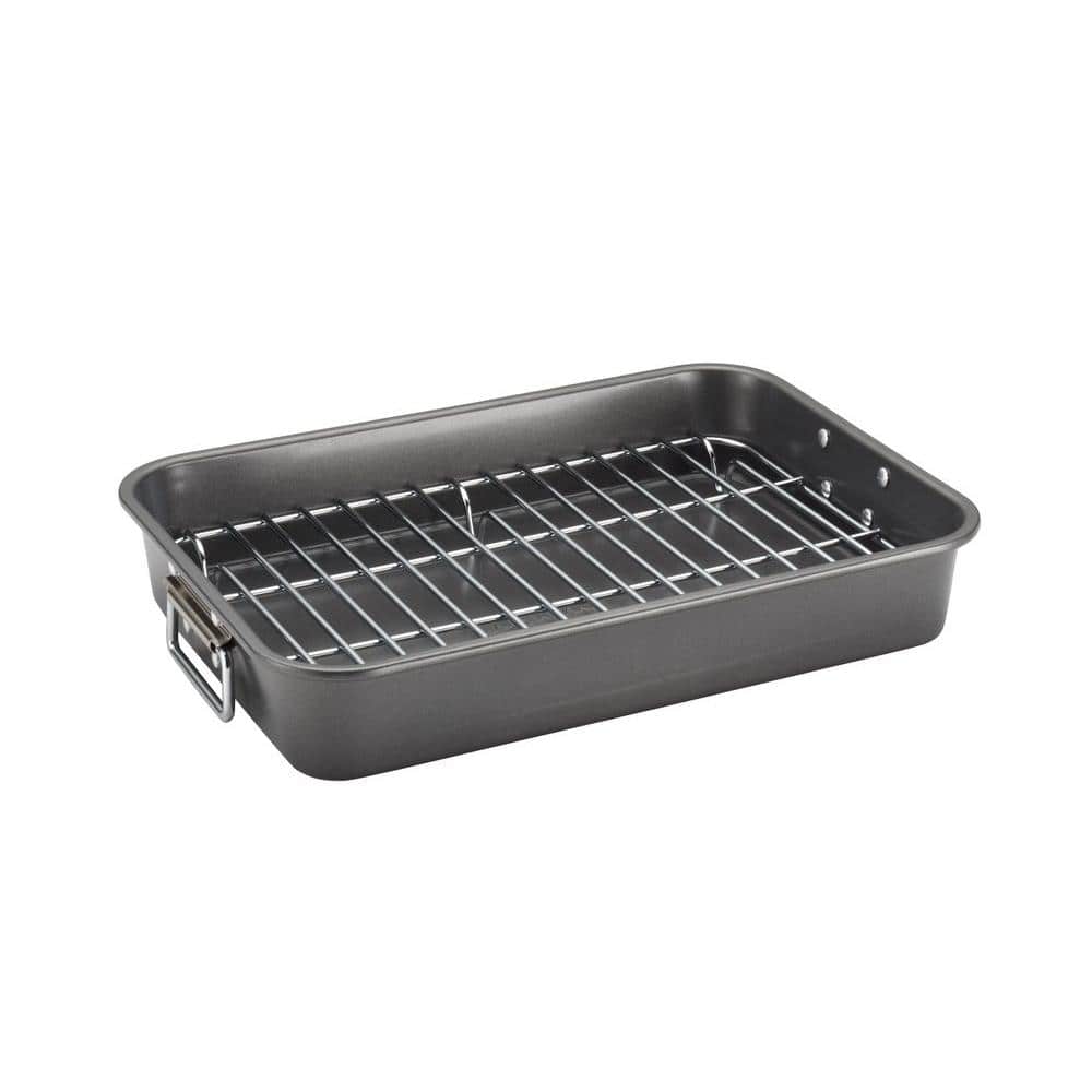 Nonstick Carbon Steel Roasting Pan Roaster with Flat Rack, 16 x 11-Inch