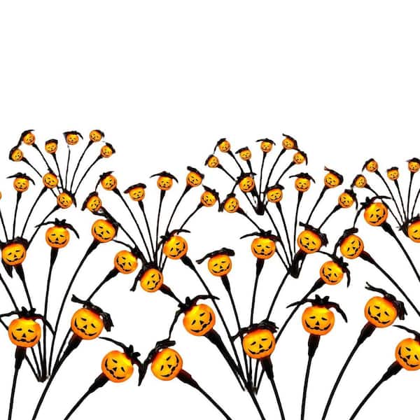 24 LED Scary Pumpkin Swaying Firefly Lights with Spider and Bats for Garden, Yard, Lawn