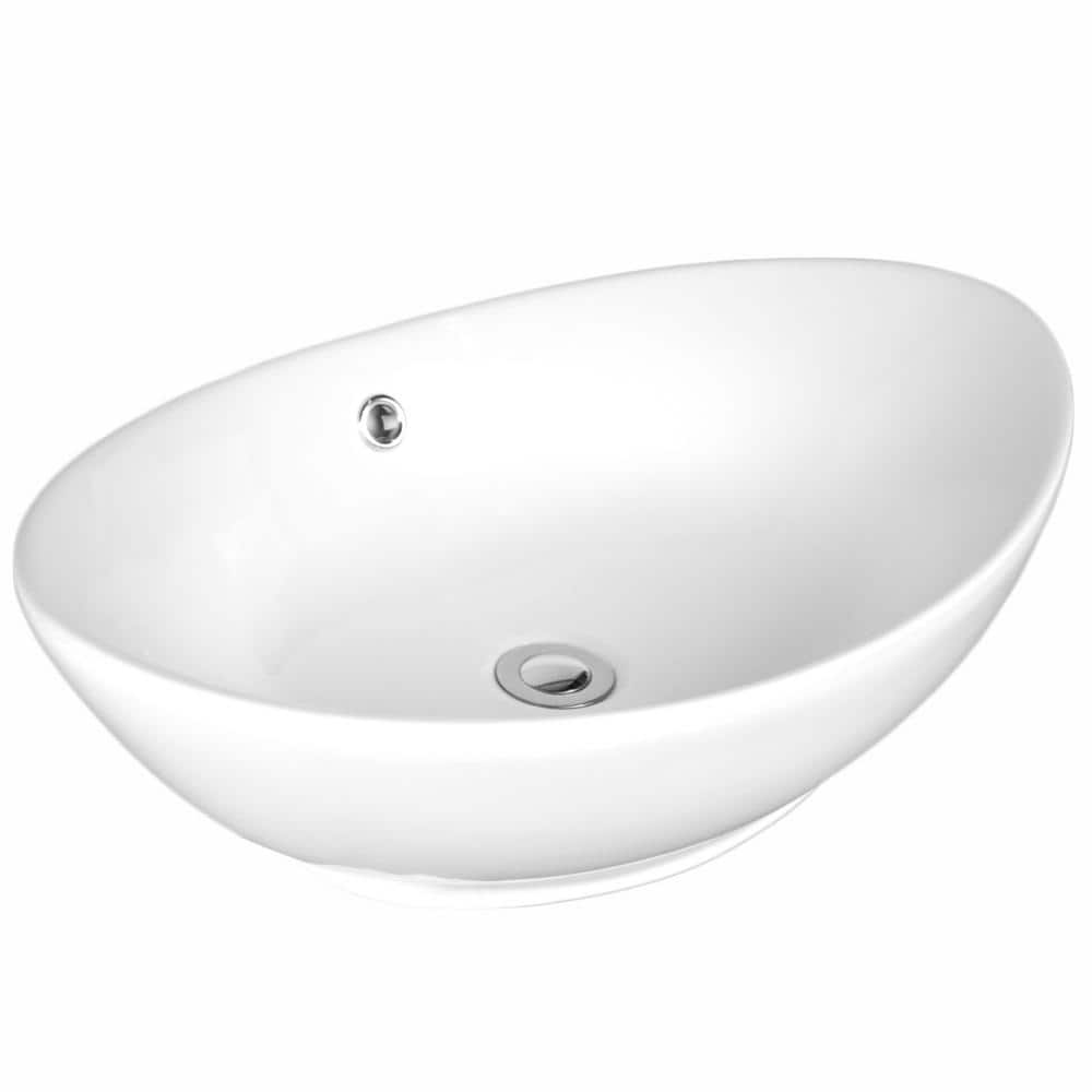 Eisen Home Sutherland Ceramic Oval Vessel Bathroom Sink with Overflow