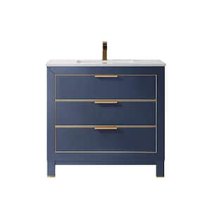 Jackson 36 in. Bath Vanity in Royal Blue with Composite Carrara Top in White with White Basin