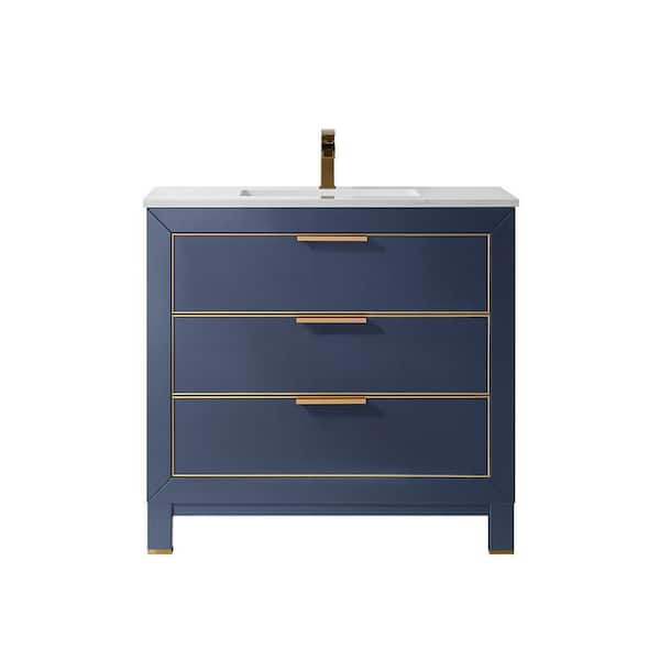 Altair Jackson 36 in. Bath Vanity in Royal Blue with Composite Carrara Top in White with White Basin
