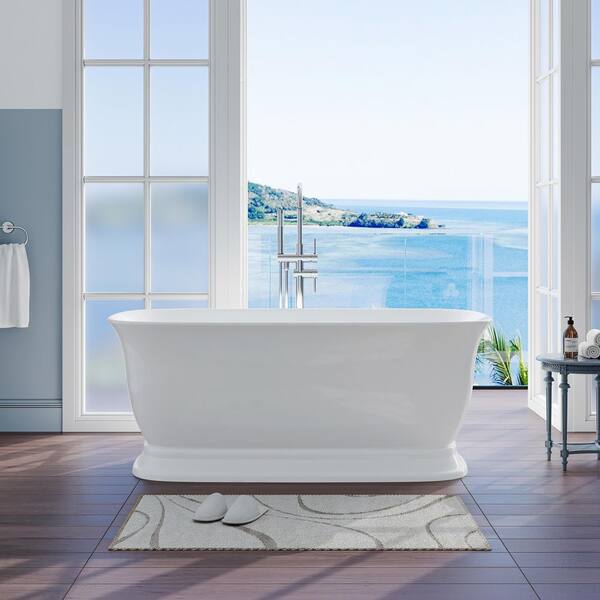 Tivor 59 in. x 31.5 in. Acrylic Oval Soaking Bathtub with Center Drain in Glossy White