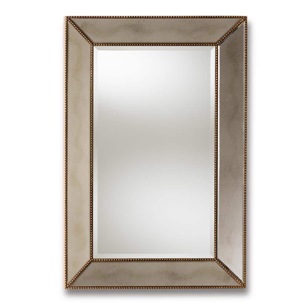 Elegant Antique Gold Rectangular Leather-Trimmed Wall Mirror