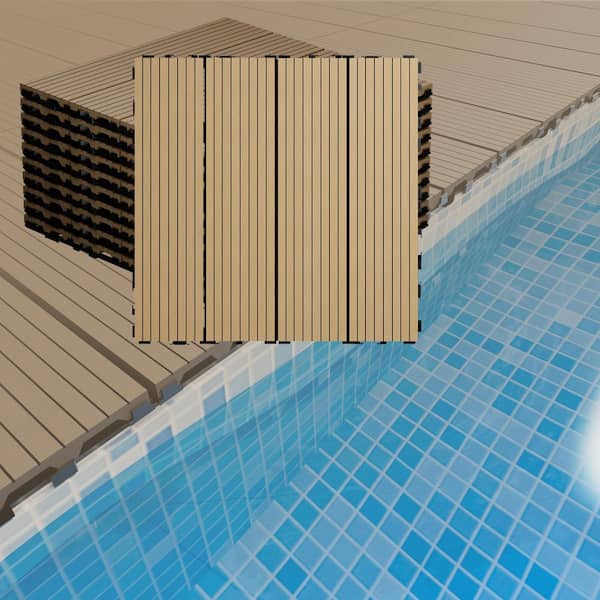 ARK DESIGN 1 ft. x 1 ft. x 0.8 in. Waterproof Slat Composite Deck Tile 10-Pieces for Patio Garden Poolside in Timber (10 sq. ft.)