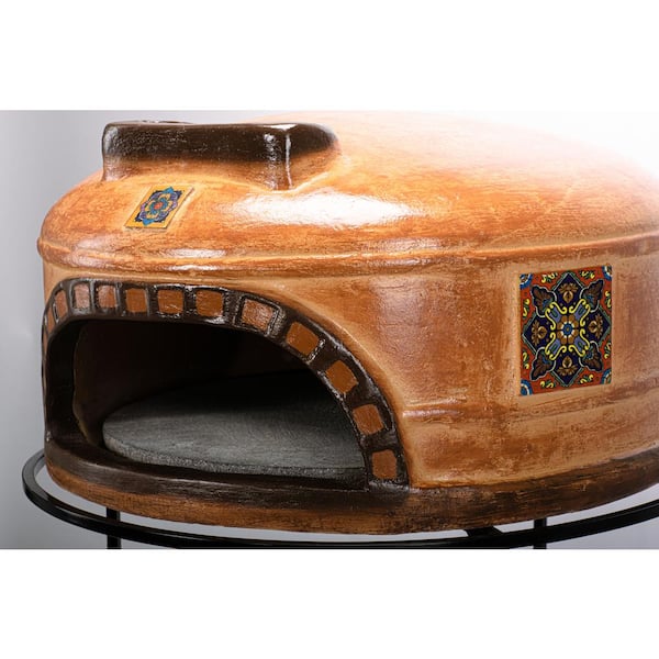 Talavera Clay Freestanding Wood Burning Pizza Oven in Orange