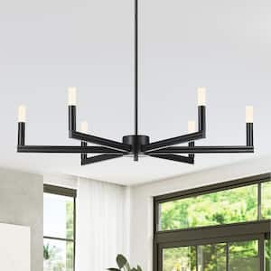 33.9 in. 6-Light Modern Black Integrated LED Linear Chandelier for Living Room, Dining Room, Kitchen