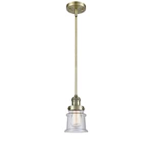 Canton 60-Watt 1 Light Antique Brass Shaded Mini Pendant Light with Seeded Glass Shade