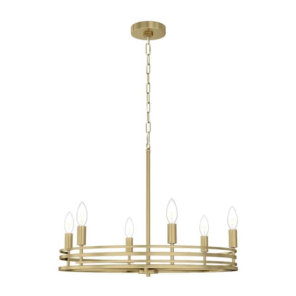 Tallant 23 in Plug and Play 6-Light Lacquered Brass Chandelier