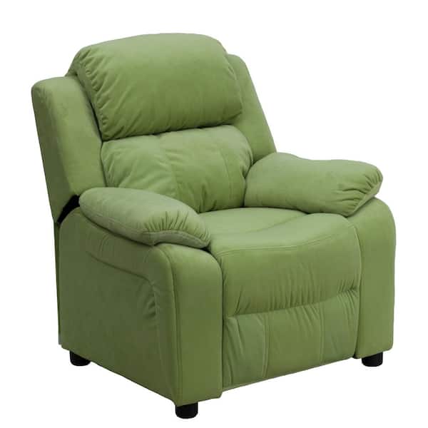 Flash Furniture Deluxe Padded Contemporary Avocado Microfiber Kids Recliner with Storage Arms