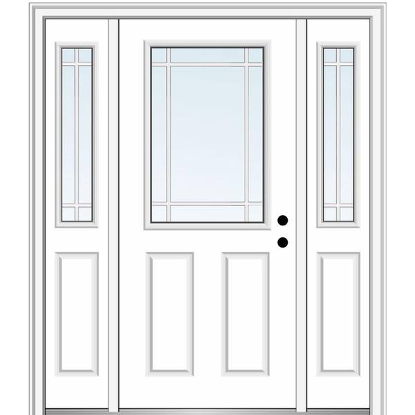 MMI Door 68.5 in. x 81.75 in. Internal Grilles Left-Hand Inswing 1/2-Lite Clear Painted Steel Prehung Front Door with Sidelites