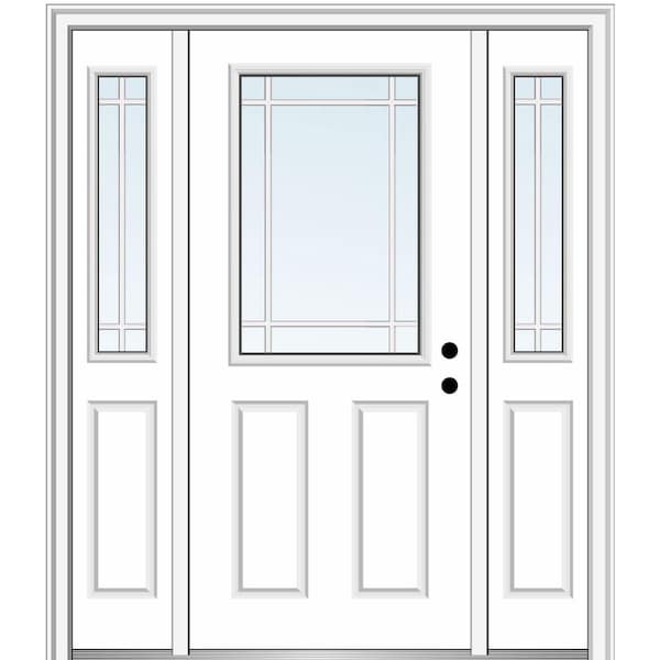 MMI DOOR 64.5 in. x 81.75 in. Internal Grilles Left-Hand 1/2-Lite Clear Primed Fiberglass Smooth Prehung Front Door w/ Sidelites