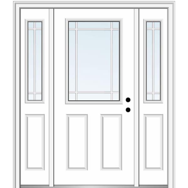 MMI Door 68.5 in. x 81.75 in. Internal Grilles Left-Hand 1/2-Lite Clear Primed Fiberglass Smooth Prehung Front Door w/ Sidelites