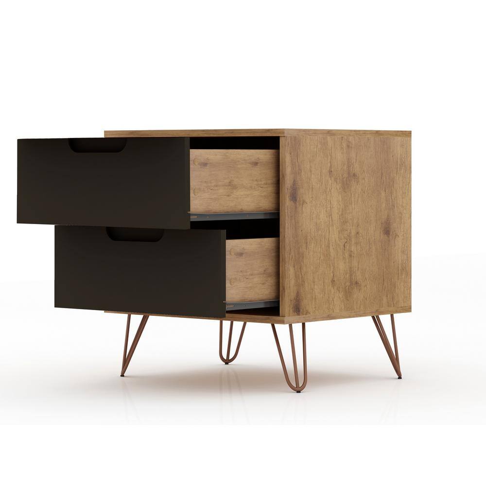 Mid-Century Modern Nature and Textured Grey 2-Drawer Nightstand Set