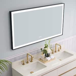 55 in. W x 30 in. H Large Rectangular Heavy Duty Framed Wall Mount LED Bathroom Vanity Mirror with Light in Black, Plug