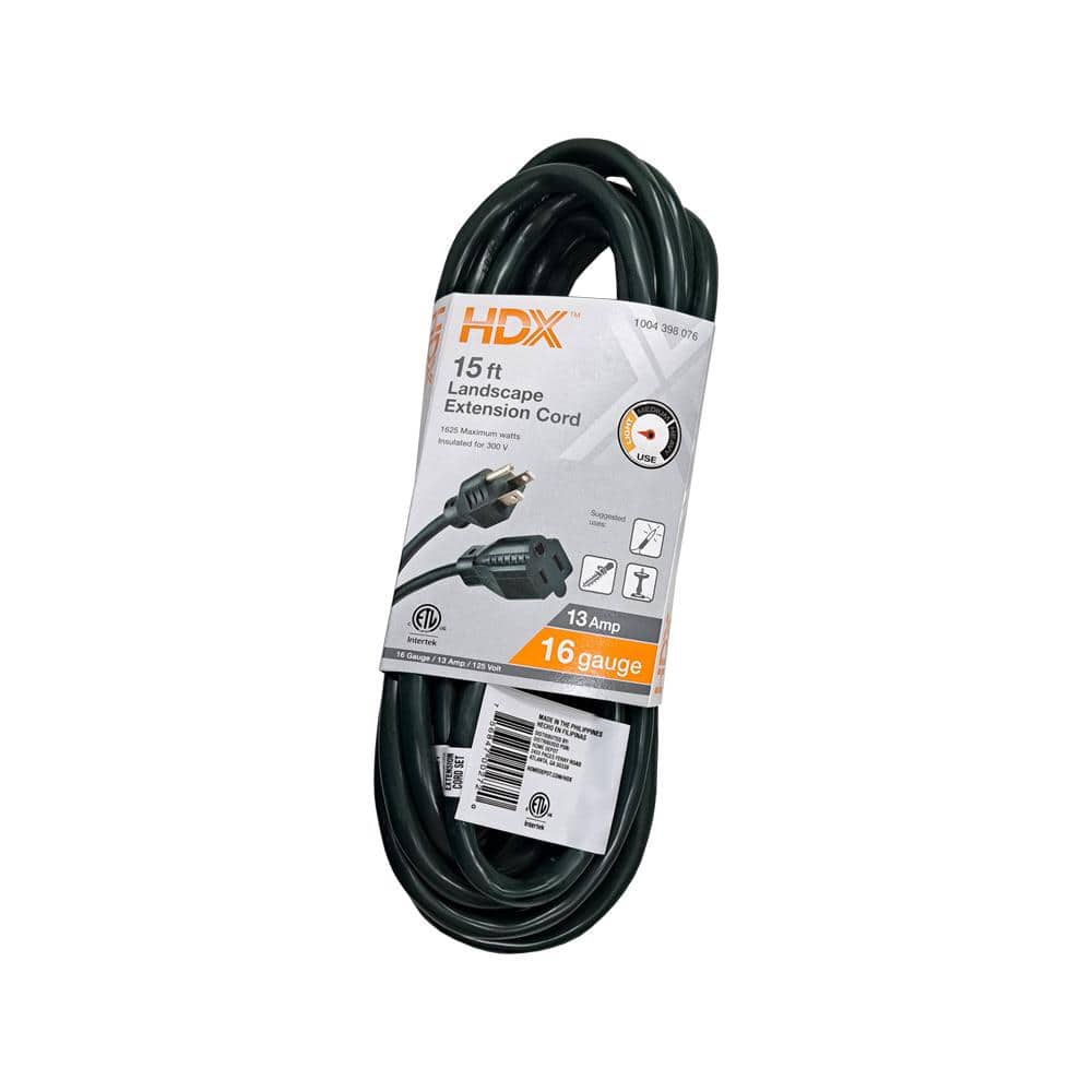HDX 15 ft. 16/3 Indoor/Outdoor Landscape Extension Cord, Green