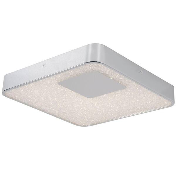 Alternating Current Crystalline 12 in. Chrome LED Square Flush Mount with Glass Bead Shade