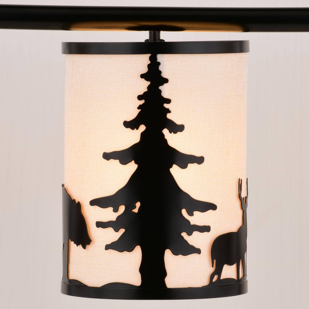 Acadia Bronze 3-Light Rustic Linear Chandelier with Linen Shades