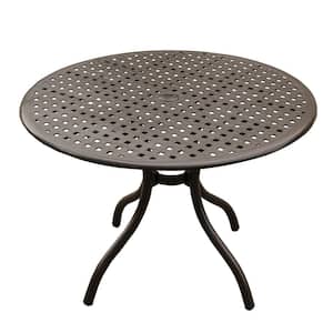 Brown Round Aluminum Dining Height Outdoor Dining Table