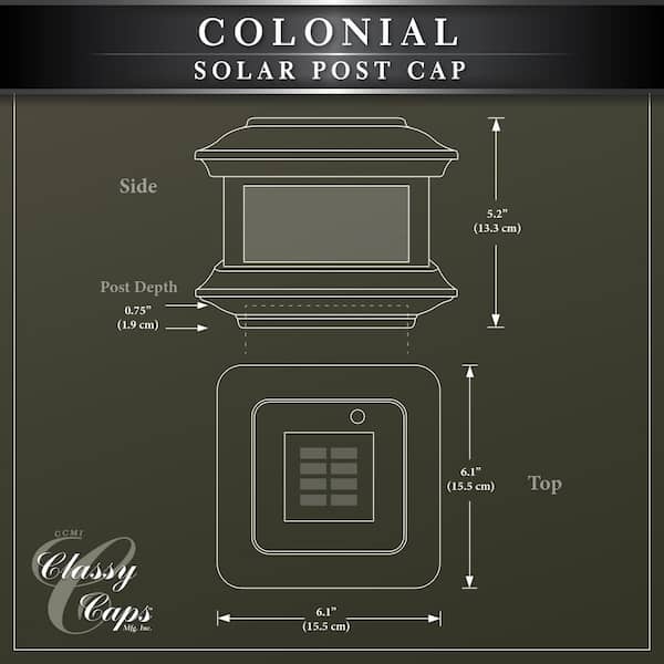 CLASSY CAPS Colonial 3.5 in. x 3.5 in. Outdoor Black Cast Aluminum LED Solar Post Cap (2-Pack)