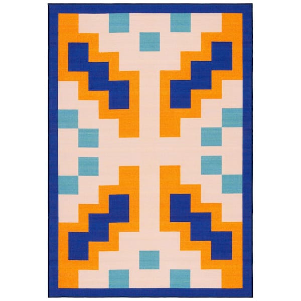 Digital Artifact Orange/Purple 5 ft. x 7 ft. Machine Washable Geometric Cross Area Rug