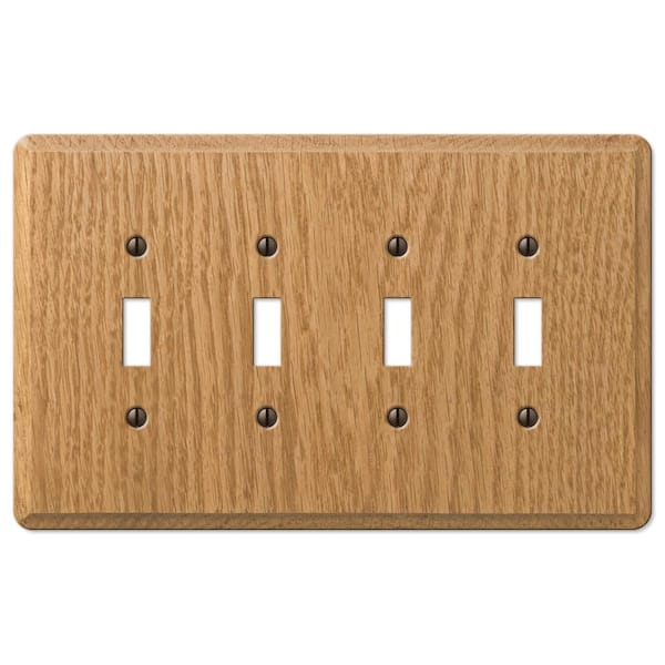 AMERELLE Contemporary 4 Gang Toggle Wood Wall Plate - Light Oak