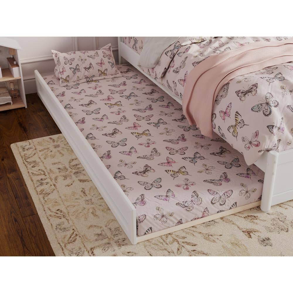 Malta Twin White Wood Platform Bed with Trundle and Slats