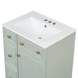 24 in. W x 18.3 in. D 34.3 in H Single Sink Freestanding Bath Vanity Cabinet in Green with White Ceramic Sink