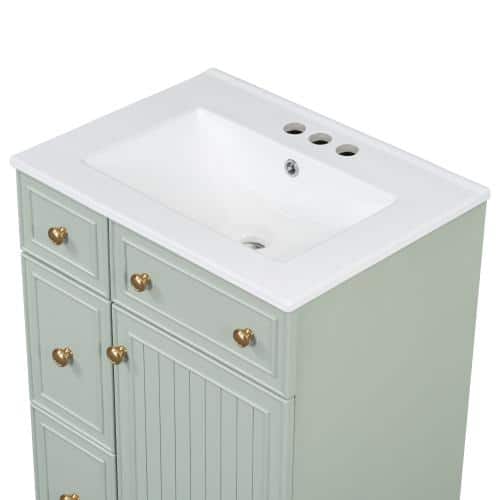 24 in. W x 18.3 in. D 34.3 in H Single Sink Freestanding Bath Vanity Cabinet in Green with White Ceramic Sink