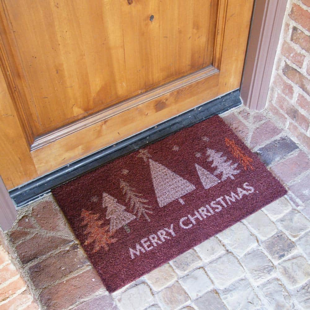 Red Coir Christmas Trees Outdoor Doormat 2-ft x 3-ft