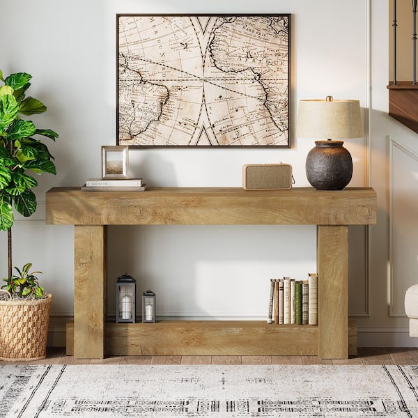 BYBLIGHT Turrella 62.9 in. Brown Rectangle Engineered Wood Console Table for Entryway