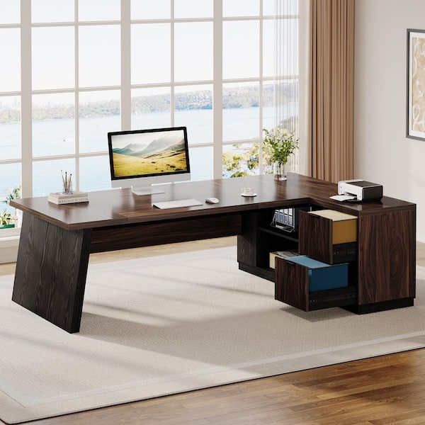 BYBLIGHT Modern 77.95 in. L Shaped Deep Brown and Black Wood 2
