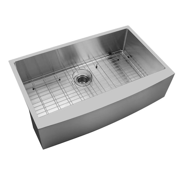 Unbranded 33 in. Farmhouse Apron Front Single Bowl Brushed Chrome Stainless Steel Kitchen Sink with Accessories
