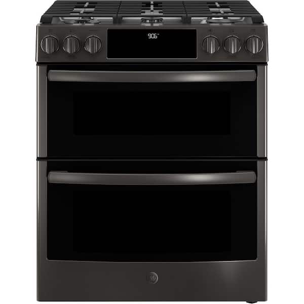 GE Profile 6.7 cu. ft. Smart Slide-In Double Oven Gas Range with Self-Cleaning Oven in Black Stainless Steel
