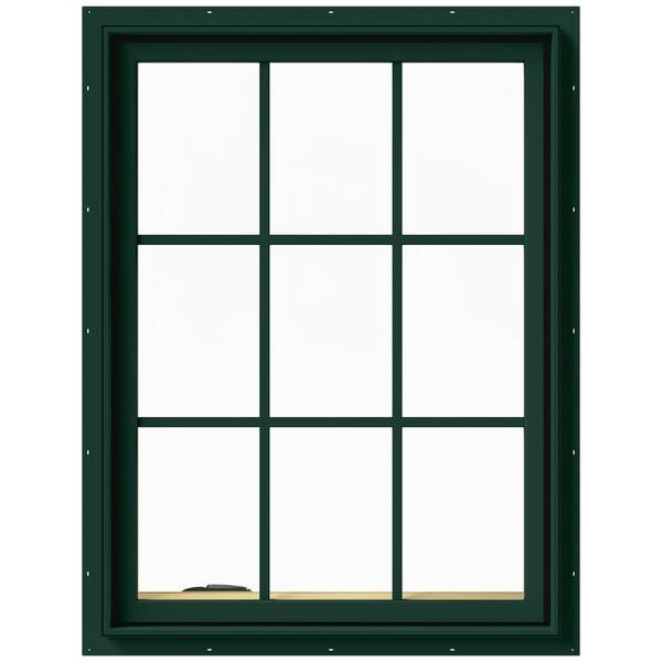 JELD-WEN 30 in. x 40 in. W-2500 Series Green Painted Clad Wood Left-Handed Casement Window with Colonial Grids/Grilles