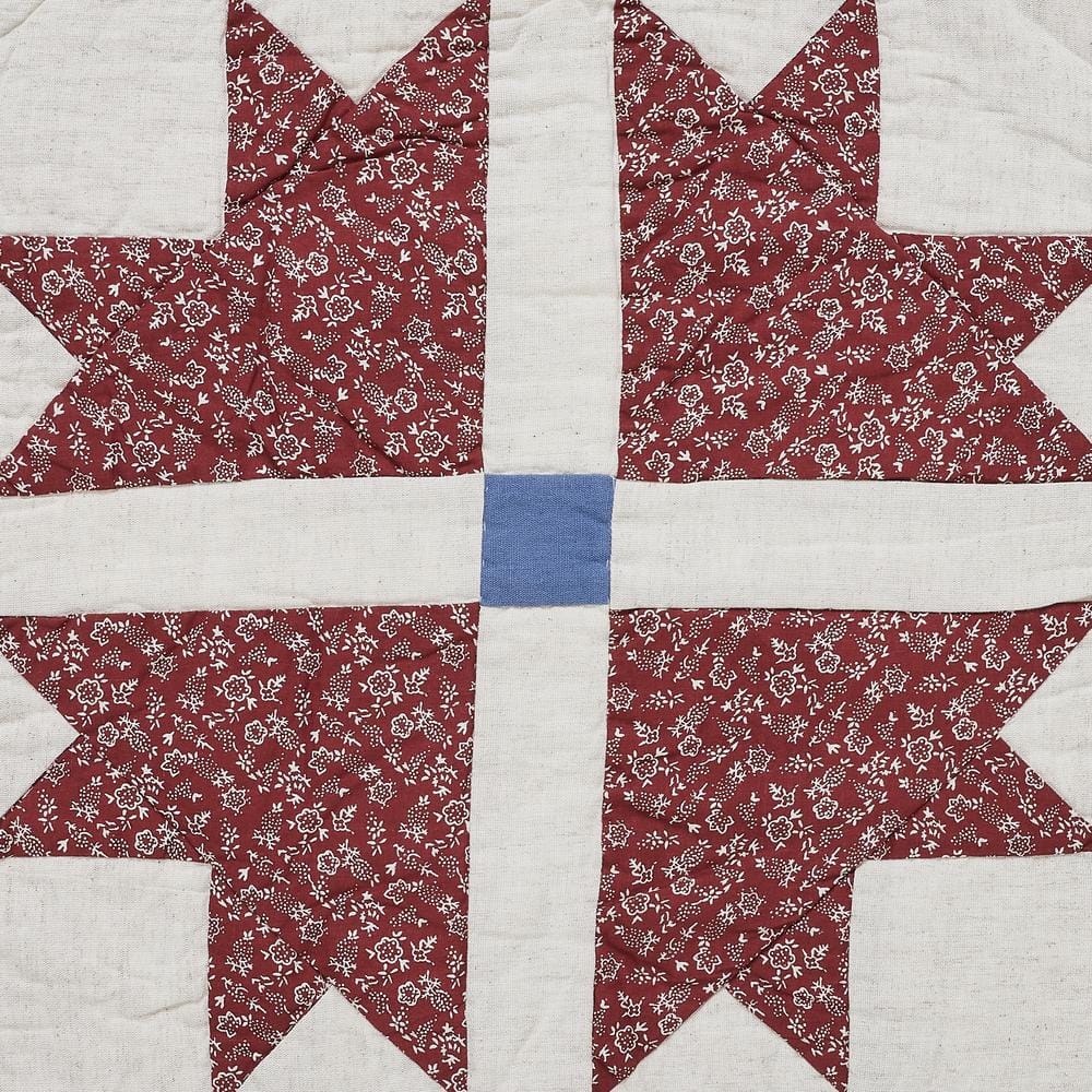 King Size Red Blue Creme Cotton Quilted Sham