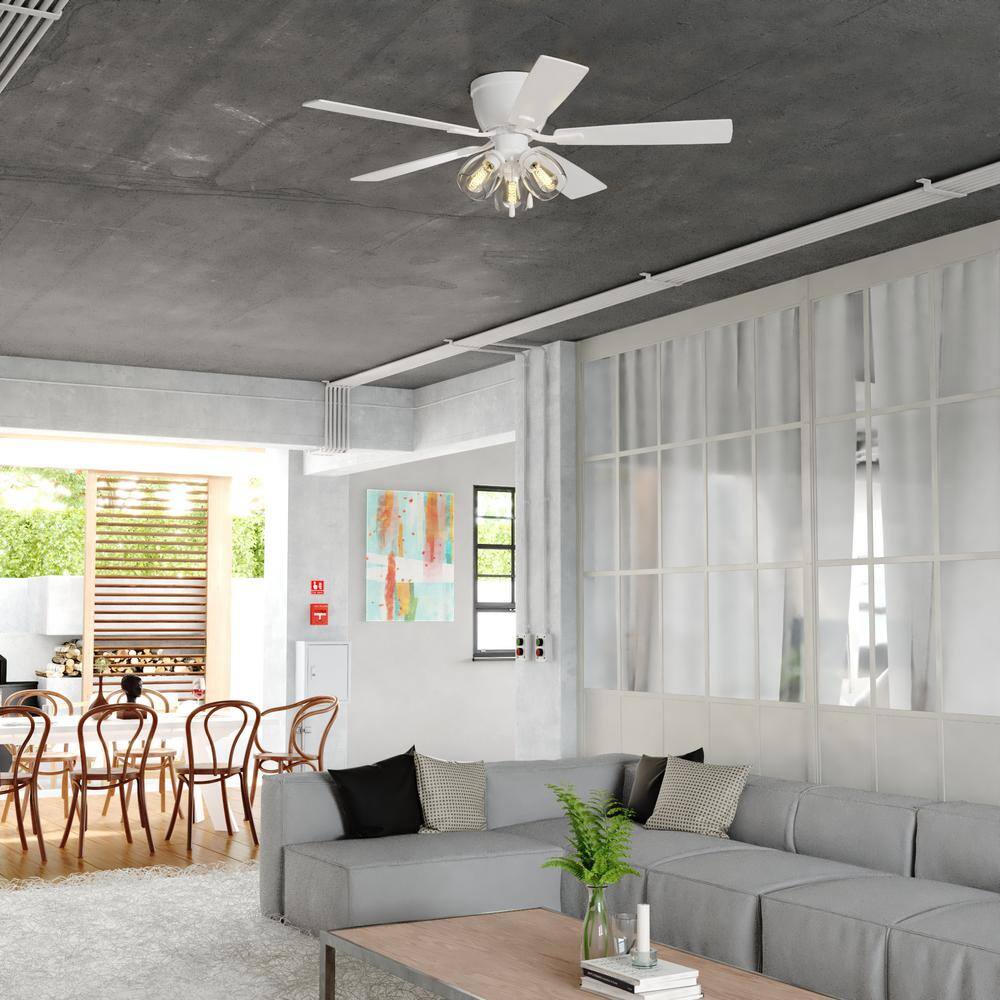 Brayton White 3-Light Flush Mount Ceiling Fan with Clear Glass Shades