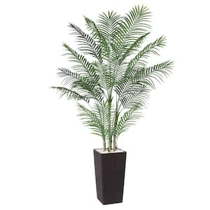 7 ft.Artificial Palm Plant UV Resistant with Brown Tall Planter, Faux Palm Plant for Outdoor Decor