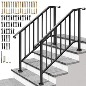 2-Pack 4 Step 36 in. H x 53 in. W Black Wrought Iron Stair Railing Kit with Curved Ends and Safty Balusters