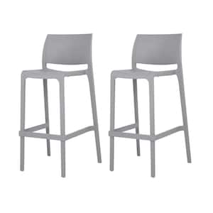 Sensilla Cold Gray 40.60 in. Low Back Resin Stackable Bar Stool (Set of 2)