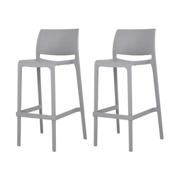 Lagoon Sensilla Cold Gray 40.60 in. Low Back Resin Stackable Bar Stool (Set of 2)