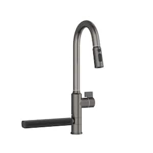 Commercial Modern Single Handle Faucets for Kitchen Sinks with Pull-Down Sprayer Kitchen Faucet in Gun Gray