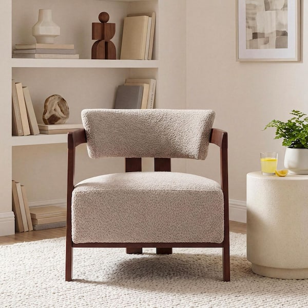 Carmen Mid-Century Modern Wheat Boucle Upholstery Accent Arm Chair with Curved Back