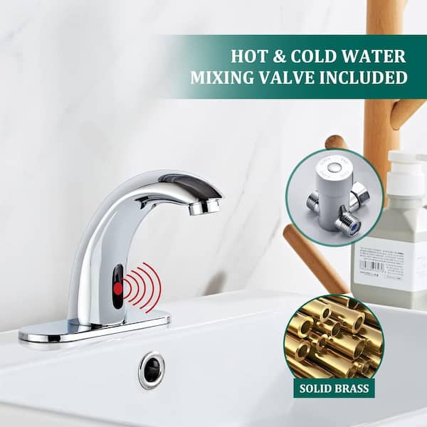 1-Piece Touchless Bathroom Sink Faucet in Brushed Nickel, Automatic Motion Sensor Restroom Toilet Faucet