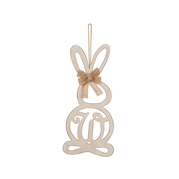Glitzhome 16 in. Easter Wooden Monogram Hanging Bunny - W