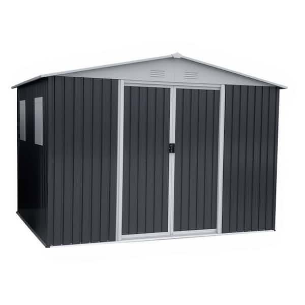 Apex Roof 12 ft. W x 10 ft. D Metal Shed with 4 Windows, Aluminum Frame, Grey (120 sq. ft.)