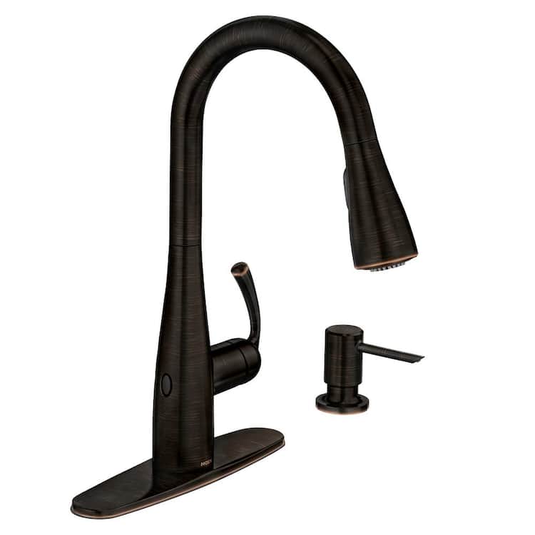 MOEN 87014EWBRB Essie Touchless 1-Handle Pull-Down Sprayer Kitchen Faucet with MotionSense Wave and Power Clean in Mediterranean Bronze