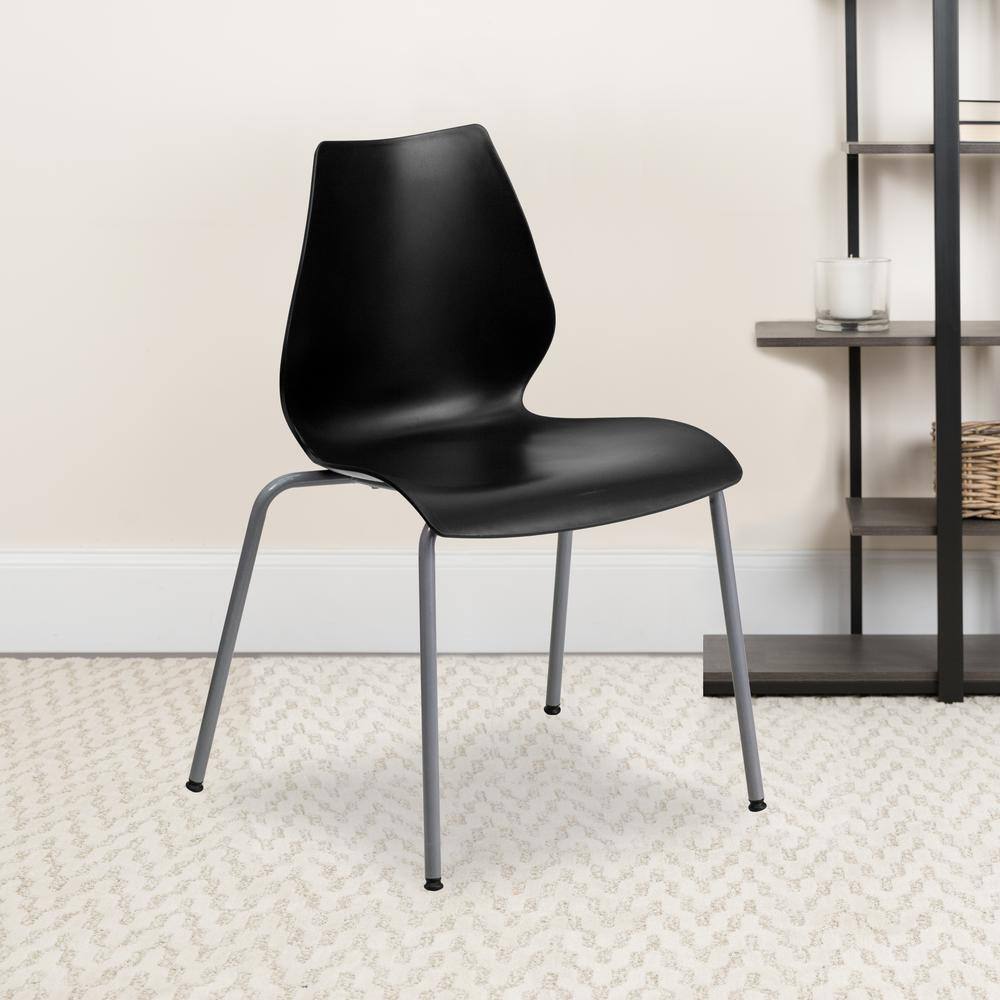 Hercules Series 770 lb. Black Polypropylene Stack Chair with Lumbar Support