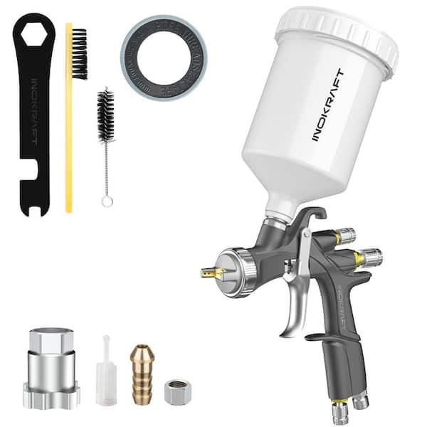 Pneumatic 1.3 mm Tip Gravity Feed LVLP Spray Gun with 0.6 L Aluminum Cup, PTFE Tape and Adaptor