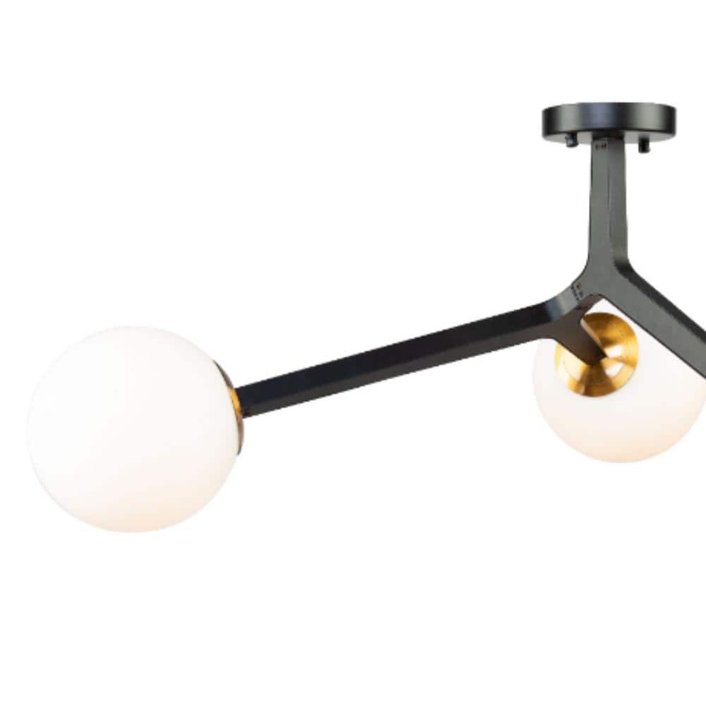 Ravello 3-Light Semi-Flush Mount in Black & Harvest Brass with Opal Glass
