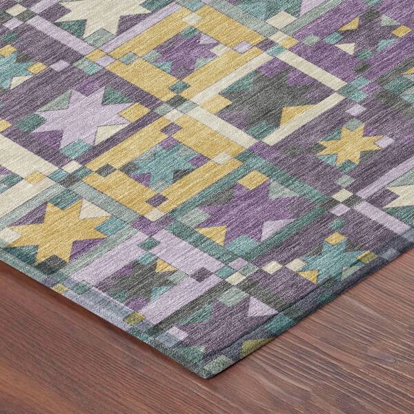 Chantille Machine Washable Indoor/Outdoor Abstract ACN2553 Purple 8 ft. x 8 ft. Round Rug